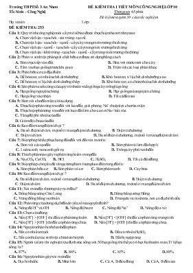 Đề kiểm tra 1 tiết môn Công nghệ lớp 10 - Trường THPT số 3 An Nhơn